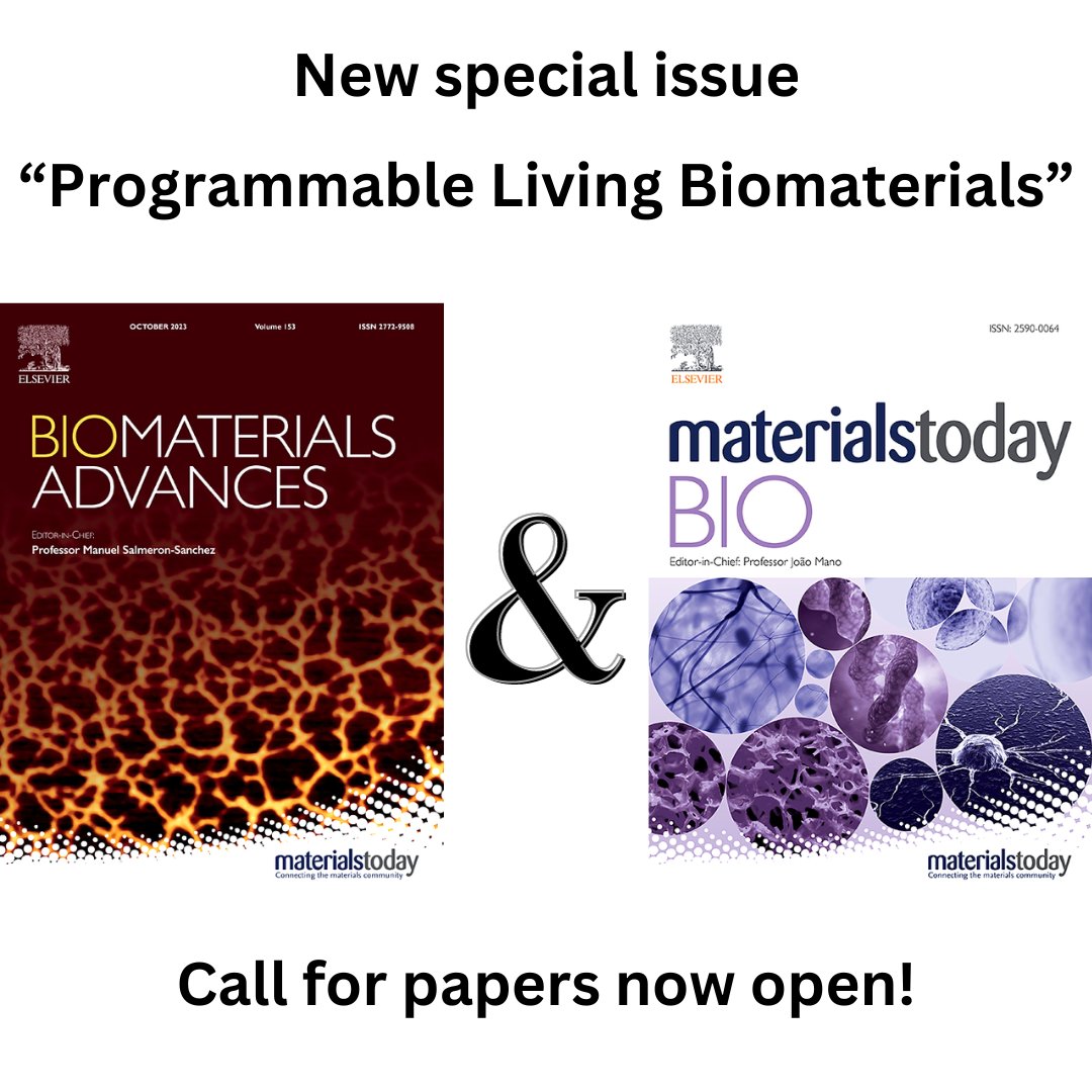 Exciting news; Biomaterials Advances are partnering with Materials Today Bio to create the joint Thematic issue “Programmable Living Biomaterials”. Focus on new ideas on synthetic biology, biomaterials, microbial & biomedical engineering. Call for papers: sciencedirect.com/journal/biomat…