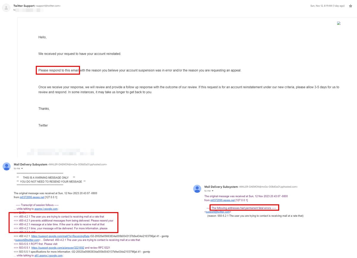 HazelPoolAda's tweet image. Hey @Support - are you really requiring suspended accounts to send you an email that is impossible to be delivered and as such prevent ANY sort of recovery?