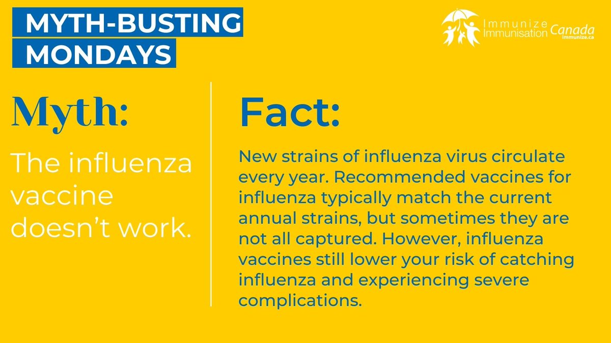It’s #MythbustingMonday! Let’s tackle some misinformation. #VaccinesWork. immunize.ca/sites/default/… #FluVaccine #FluSeason #GetImmunized