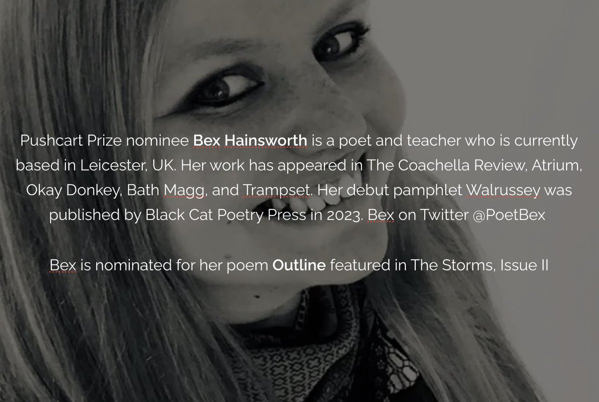 StormsJournal's tweet photo. ⚡️The 2nd of our 3 @PushcartPrize nominations ‘23 based on Issue II of 
The Storms journal of #poetry #prose and #visualart are 
⚡️@fionamkorourke 
⚡️@PoetBex 
⚡️@frede_kenter 

Download our 
Pushcart Prize noms ‘23 PDF at
https://t.co/Amuvpj3txl https://t.co/9JVAkYlOqj