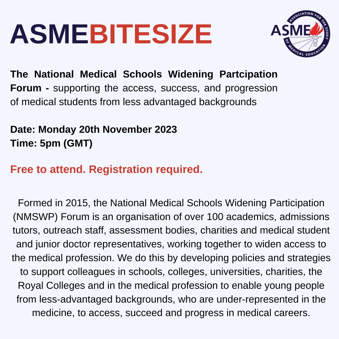asmeofficial's tweet image. 1 week till ASME Bitesize Event! ✏️

More info here: asme.org.uk/events/the-nat…

Click here to: us02web.zoom.us/meeting/regist…

#Meded #MedTwitter #Bitesize