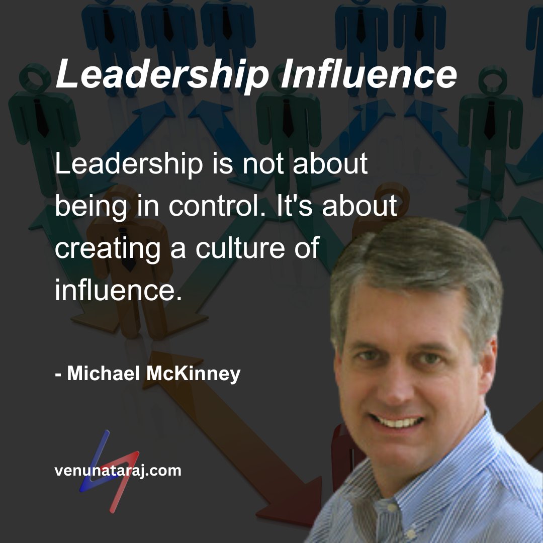 Leadership Influence

Leadership is not about being in control. It's about creating a culture of influence.
- Michael McKinney

#LeadershipInfluence #CultureBuilding #Impact  #leadership #qotd #venunataraj #michaelmckinneyquotes