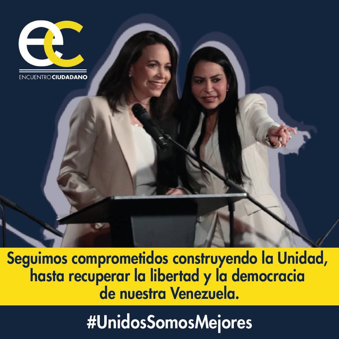 EnCiudadanoVzla's tweet photo. Desde #EncuentroCiudadano, hoy más que nunca estamos convencidos de la necesidad de mantener la unidad de las fuerzas democráticas, que luchamos contra la dictadura, para consolidar el triunfo de @mariacorinaya en las elecciones presidenciales del 2024. 

Nuestra lucha es por recuperar la libertad y la democracia en Venezuela y hacer valer la voz de una nación que expresó el pasado #22Oct en la elección primaria.

#UnidosSomosMejores