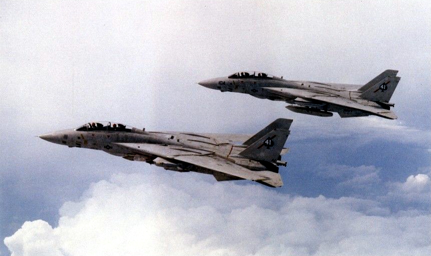 pilotphotog's tweet photo. A pair of F-14 Tomcats from VF-41 aka Black Aces. Caption this:
#F14Tomcat #VF41 #BlackAces #FighterJets #AviationHistory #MilitaryAircraft #NavyPilots #AircraftPhotography #TopGun #Warbirds https://t.co/Q6OhbtVdlc