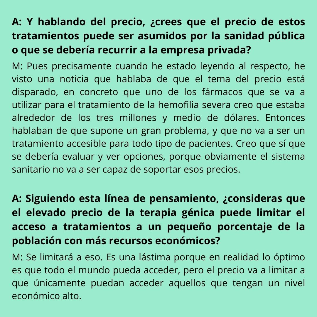 biolegalia's tweet photo. María Picazo Roig es farmacéutica, y trabaja con productos hemoderivados 🩸. Tuvimos el placer de hablar con ella y preguntarle su opinión sobre diferentes aspectos que conlleva la terapia génica. ¡Aquí os traemos sus respuestas! 🙌 https://t.co/e233EaHc31