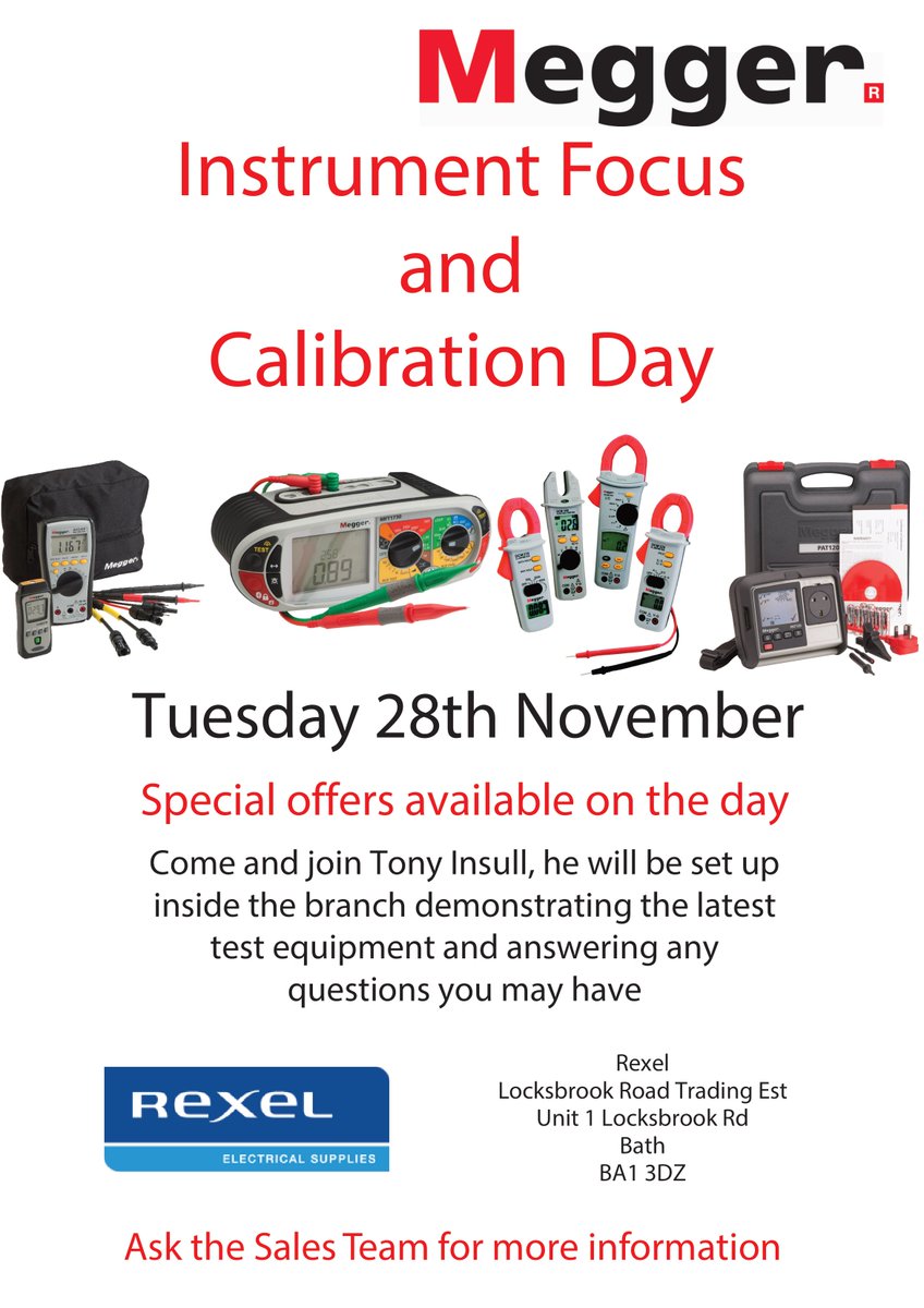 Looking for your next Calibration day in the South-West? Look no further as Rexel Bath will be hosting the next one with Tony Insull from Megger on Tuesday 28th November with loads of special offers on the day. #calibration #calibrationservices #electricalwholesale #electrical