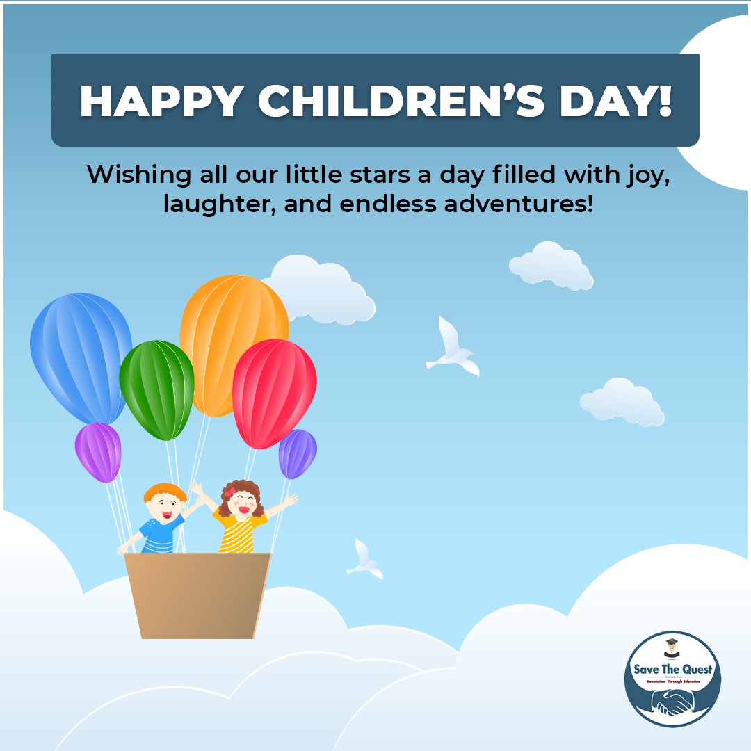 savethequest's tweet photo. Happy Children's Day!

May the laughter of little ones echo joy, the curiosity in their eyes inspire wonder, and their innocence light up the world.

Here's to celebrating the purest and brightest spirits among us.

#savethequest #ngo #delhincr #ChildrensDay2023 https://t.co/MrsOA0TBnE