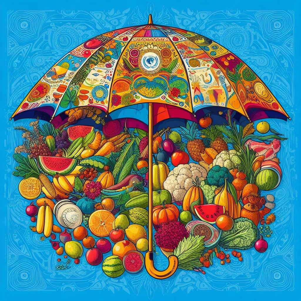 Under the shelter of a cheerful umbrella, a symphony of fruits and vegetables bursting with #nutritients, reminding us that nature's abundance can provide #nutrition #health #protection and making you stronger.
Be Protected with Delicious, Nutritious Foods...