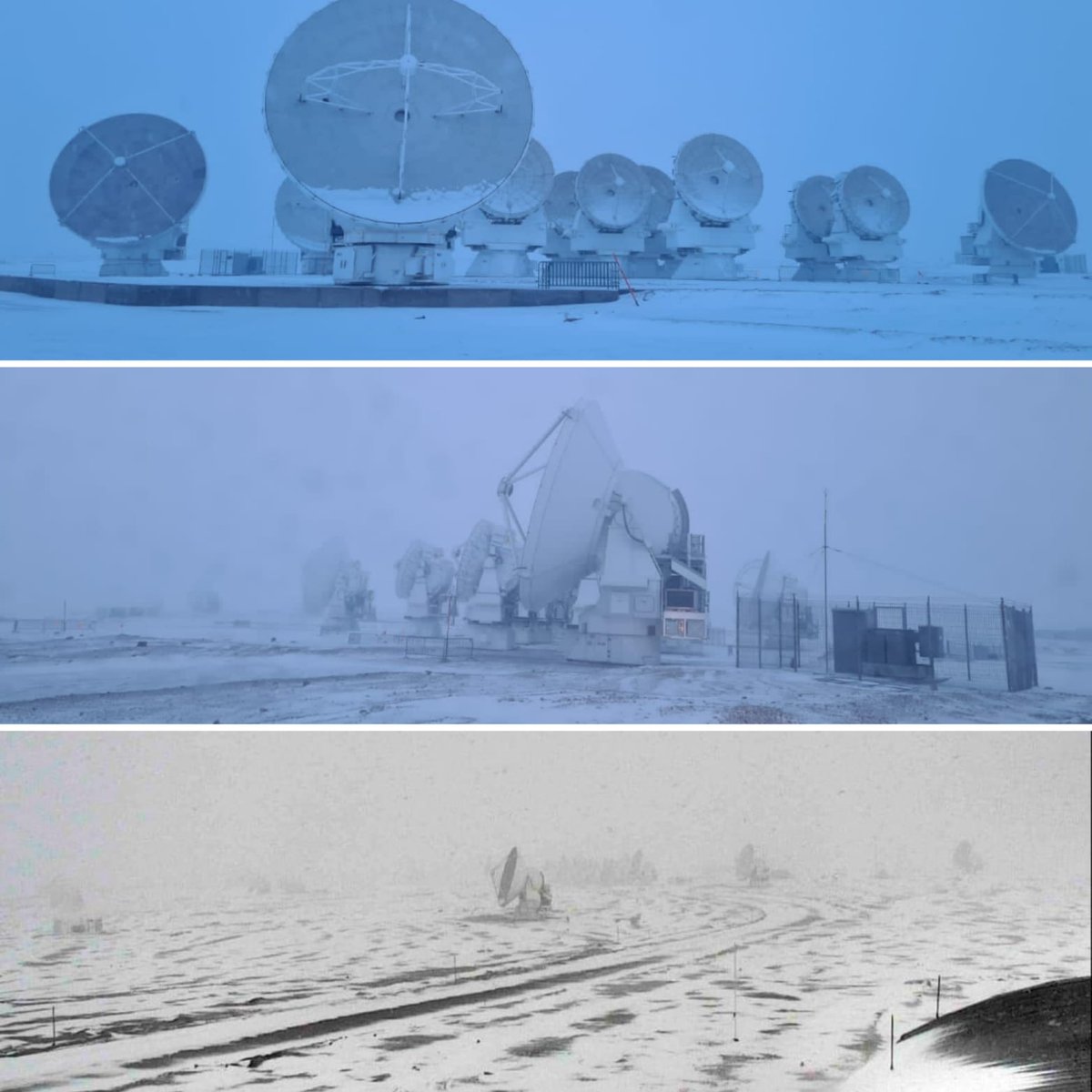 📡This weekend, nature displayed its might with fierce winds and a stunning snowfall. For safety, we closed access to the antennas and interrupted our observations. A minor setback that gave us these amazing views that we just had to share.