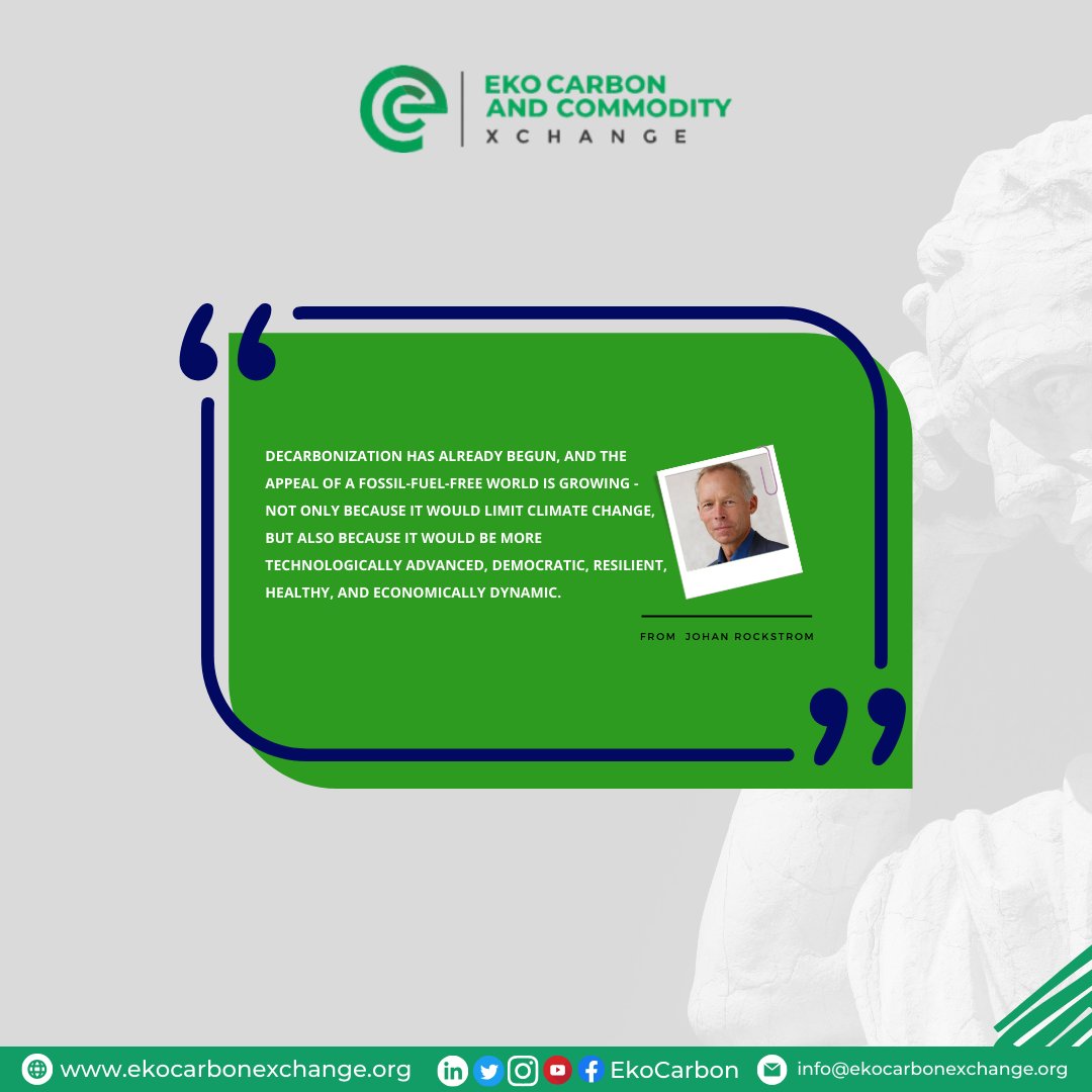 EkoCarbon's tweet photo. Taking strides towards net-zero this week—your sincere actions leave footprints on Earth.
Reflecting on Johan Rockström's words, decarbonisation is underway. A fossil-fuel-free world beckons, not just to combat climate change but to embrace a technologically advanced, democratic, https://t.co/z2sLUmDfqe