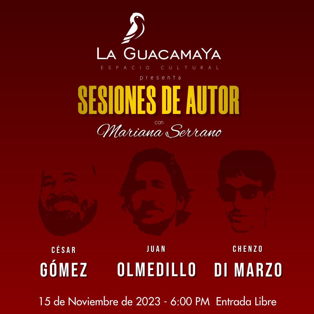 Nueva sesión.
Está vez nos acompañaran, César Gómez, Chenzo Di Marzo y Juan Olmedillo, dirigido como siempre por Mariana Serrano nos contestan si proceso creativo guitarra en mano.
#sesionesdeautor