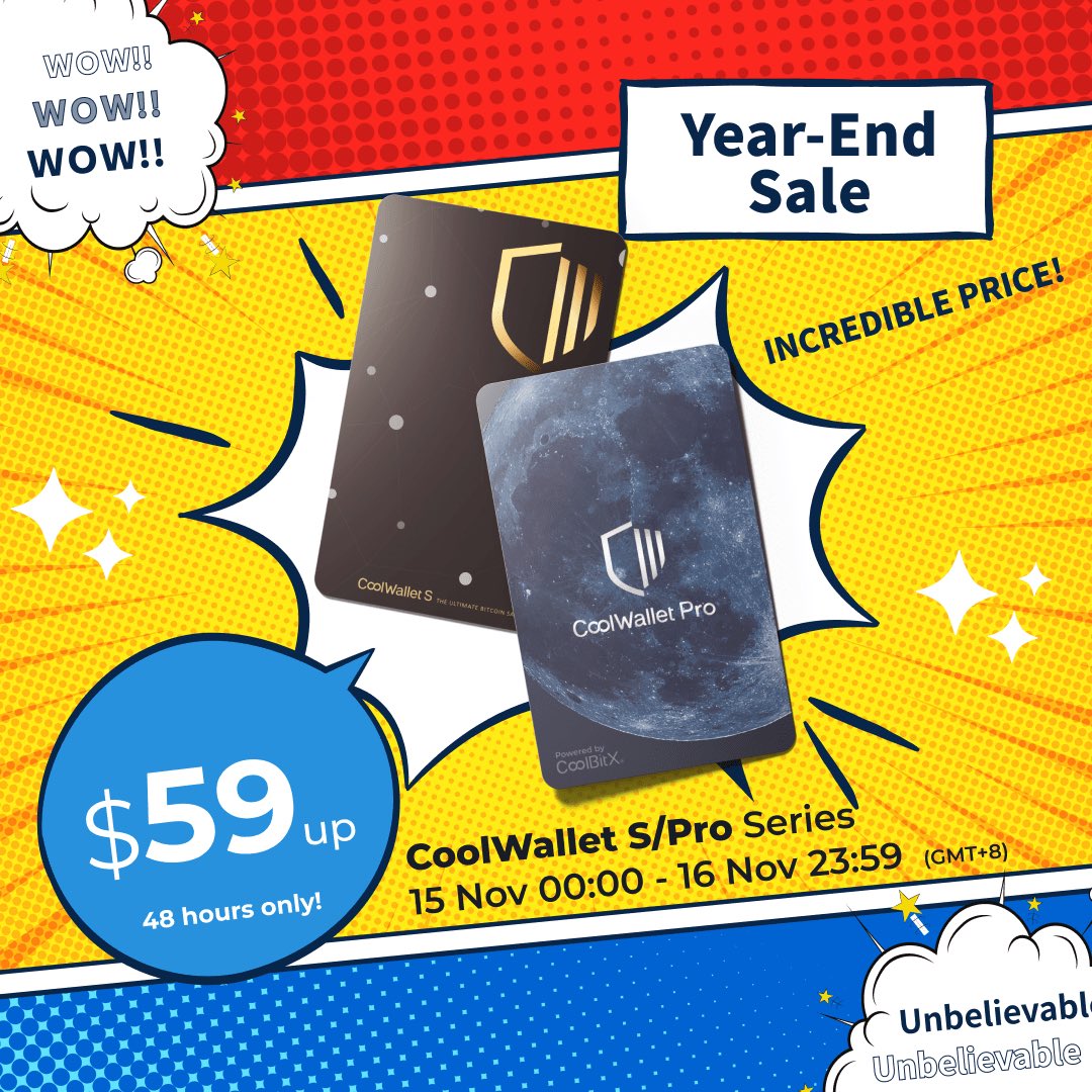 coolwallet's tweet photo. 🚀Year-End Sale Alert! 🚀 

Join us 11/15-11/16 for 48 hours of amazing deals as a big thank you sale🙏🏻 

Duration：11/15 00：00-11/16 23：59(GMT+8)

Set your Alarms &amp; don't miss out! 🛍️💖 

#yearendsale #48Hours #coolwallet #hardwarewallet #coolwalletpro #coolwallets https://t.co/svK85HRaZA