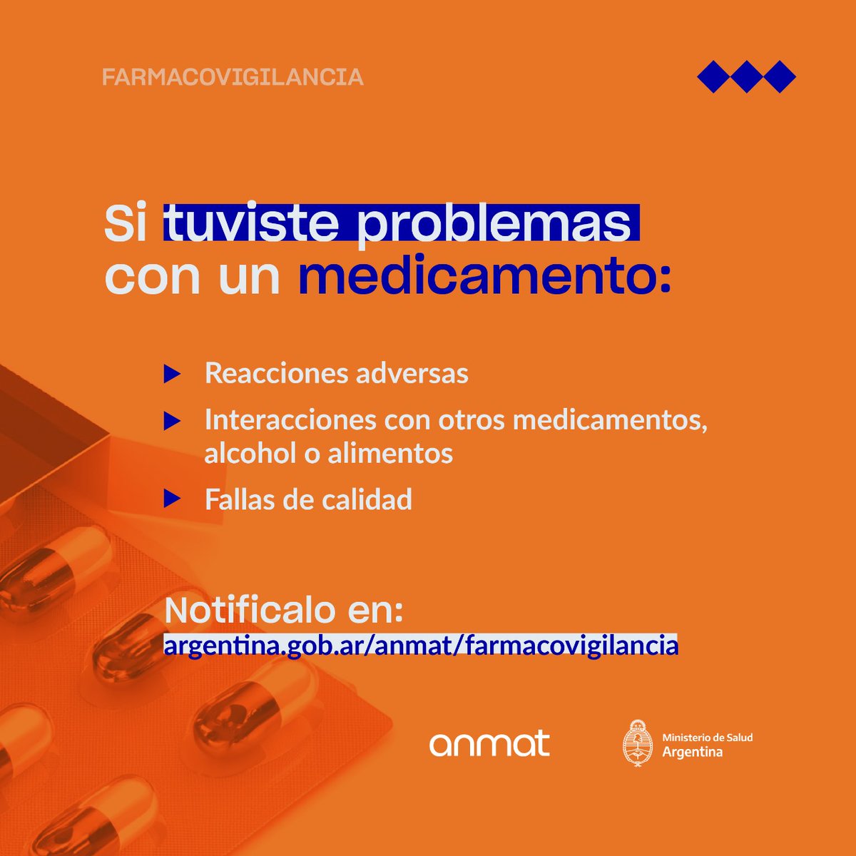 En ANMAT trabajamos para garantizar la calidad, seguridad y eficacia de los medicamentos. Por eso, si tuviste algún problema y sufriste efectos adversos, notificanos en 👉 bit.ly/3TkdK7u #Farmacovigilancia