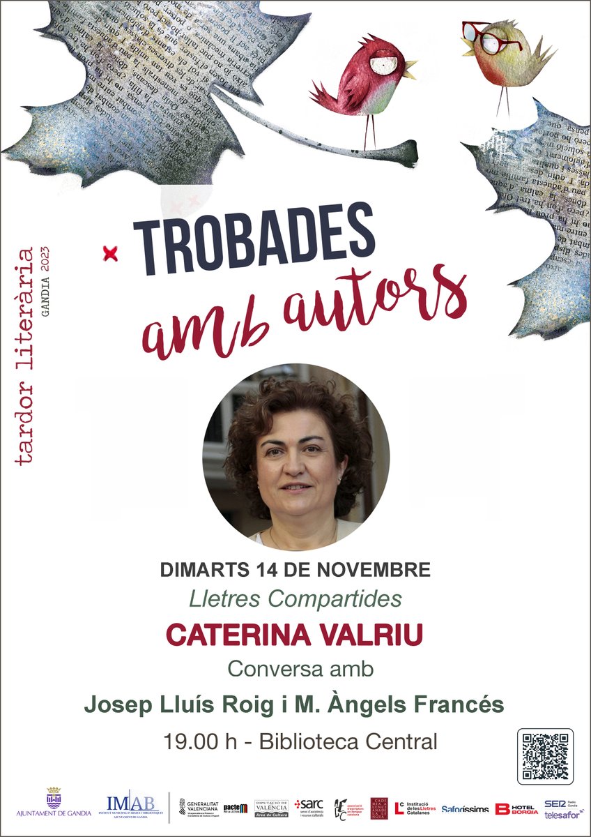 📢 Trobada amb @CaterinaValriu en la #TardorLiterària Conversa amb @jollroig i @angels_frances. 📅 dimarts 14 de novembre 🕖 19.00 hores. 📍 Biblioteca Central