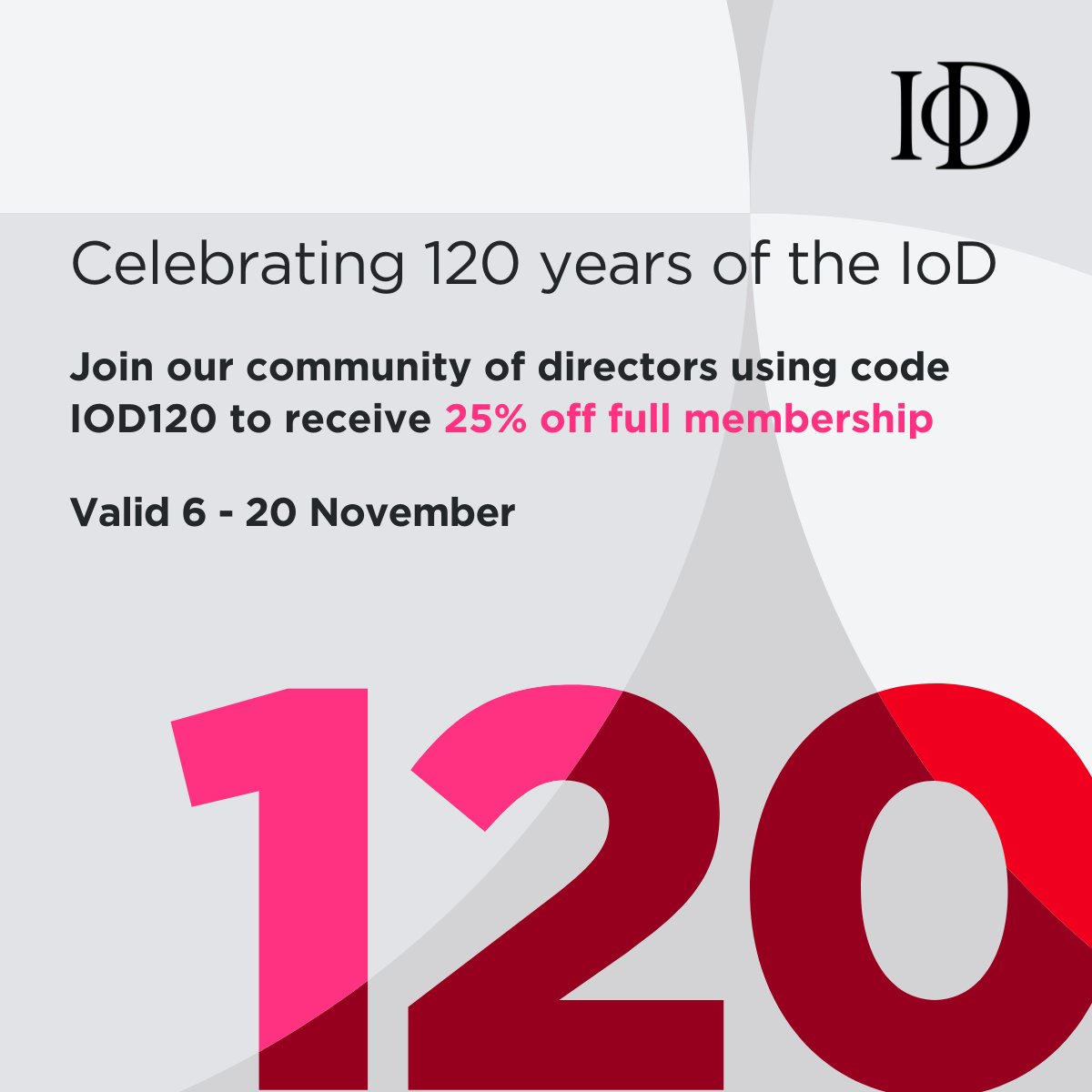 There has never been a better time to join the largest community of directors in the UK and beyond! 📢

➡Join before 20 November using code IOD120 to save 25% off full membership: iod.com/why-join-us/

#Directors #Community
