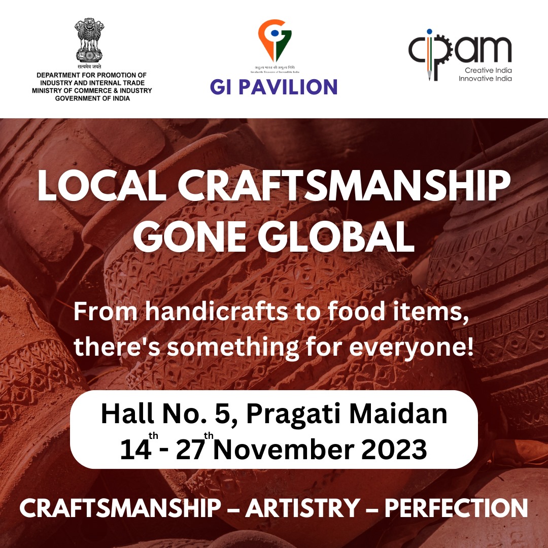 Celebrating India's rich heritage at the International Trade Fair's GI Pavilion, where local craftsmanship takes center stage. #IITF2023 #GIPavilion #GeographicalIndications #DPIITGIPavilion