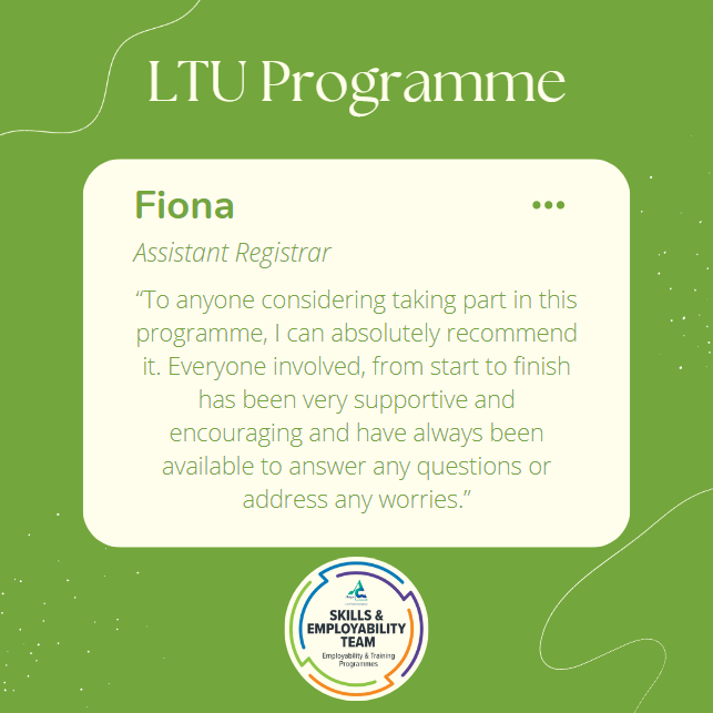 GOOD NEWS STORY!🎉

Hear what Fiona has to say about her time in the LTU Programme on our Facebook page👇

facebook.com/Angusemployabi…
