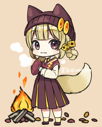 1girl solo tail animal ears sweet potato fire hat  illustration images