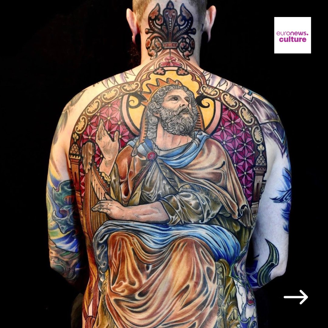 euronewsculture's tweet photo. Mikael de Poissy has become the first tattoo artist to win a Médaille Vermeille prize from the Paris Academy of Arts, Science and Literature; honoured for his stunningly intricate designs inspired by medieval stained-glass windows. https://t.co/69EvZC0VYa