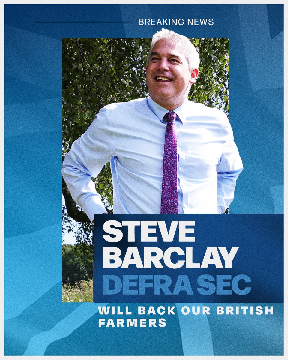 Conservatives's tweet image. Confirmed: @SteveBarclay joins the Department for Environment, Food &amp;amp; Rural Affairs 🚨🔵🟢