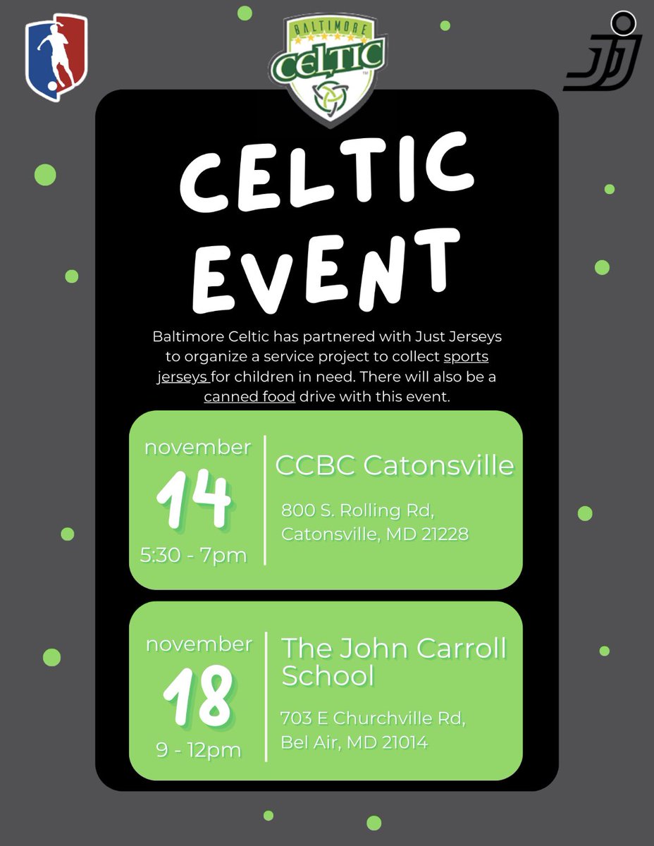 BaltCeltic07GA's tweet photo. This week @BaltCelticGA will be hosting a Canned Food Drive and Jersey Drive!! Help us make this a successful event by bringing cans and jerseys!! #support #RepCeltic @GAcademyLeague https://t.co/9dTPHKAaZP