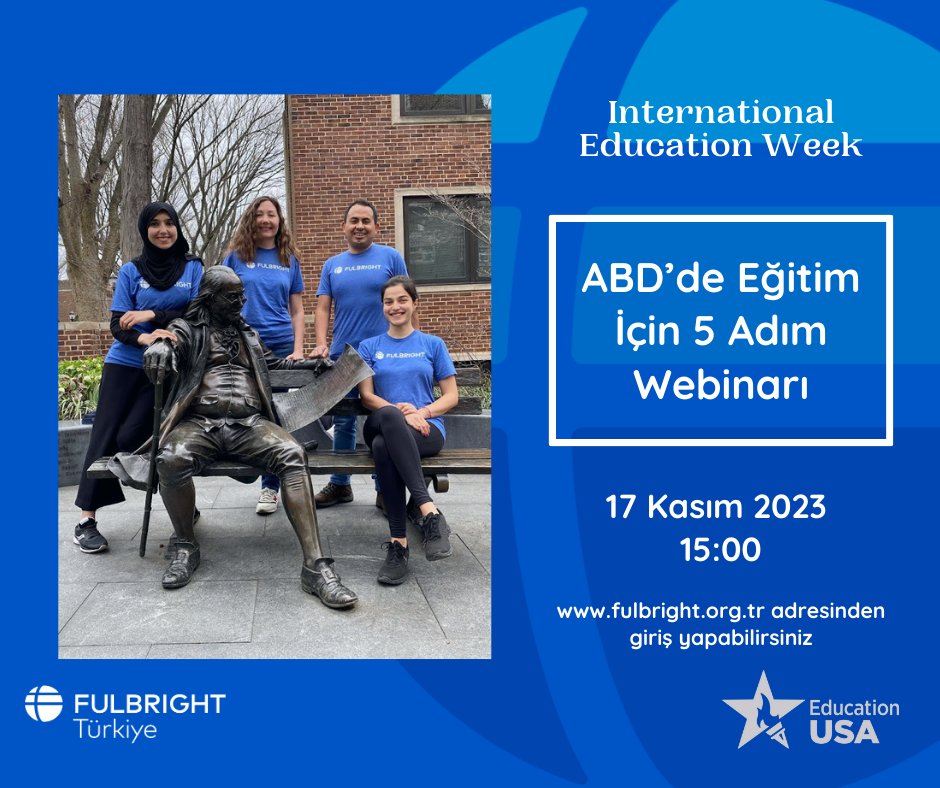 fulbrighturkiye's tweet photo. Happy International Education Week!

17 Kasım Cuma günü saat 15:00'te ABD'de Eğitim İçin 5 Adım Webinarı

Katılım linki: https://t.co/71fQvZcxR4 https://t.co/eKH0kEzGcK