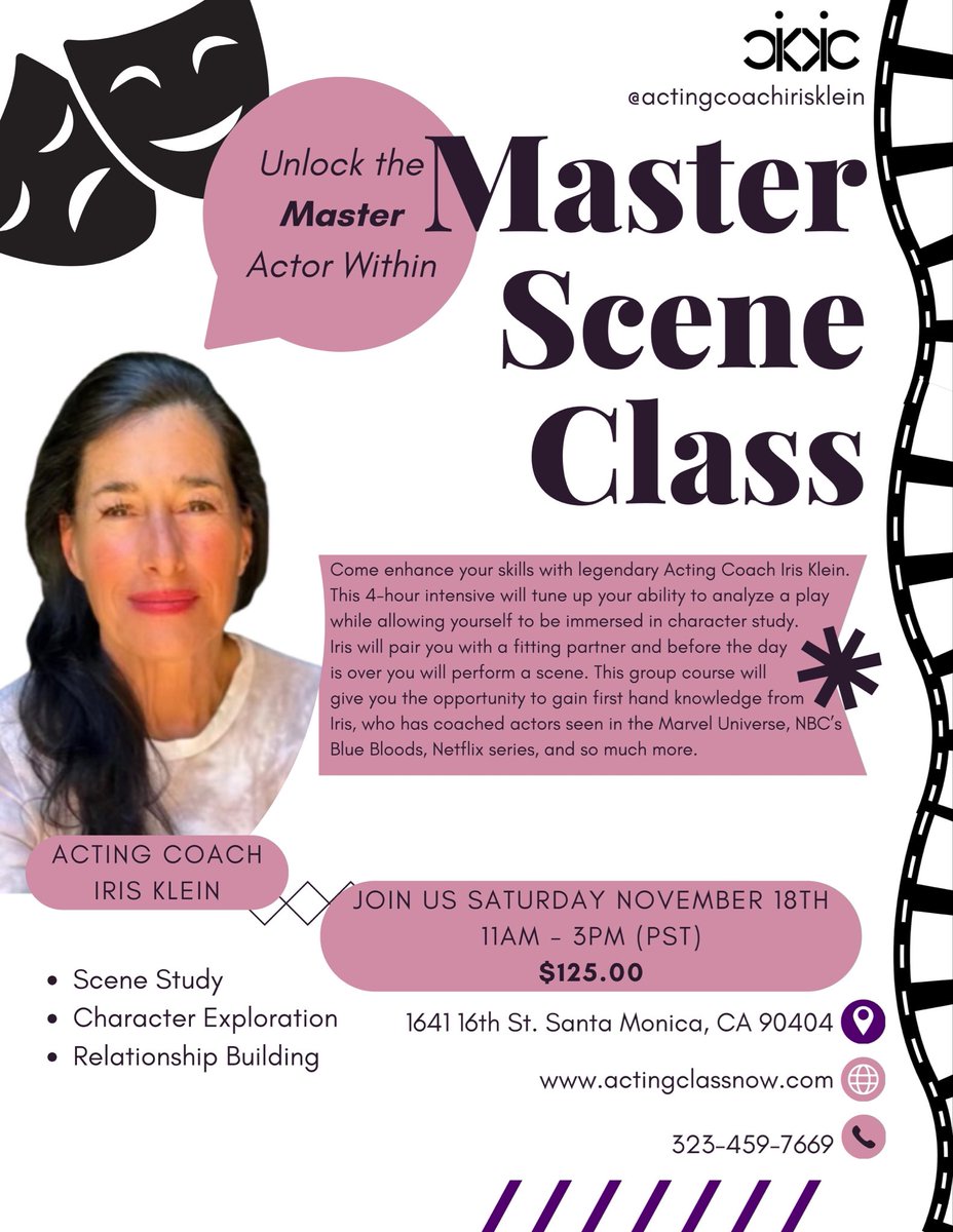 ACTINGclassNOW's tweet photo. This Saturday I will be teaching a master scene class. We will dive deeply into the material for a rich understanding of the characters and circumstances then lift this story off the page and bring it to life. 3 spots available. Saturday in Santa Monica https://t.co/5juGk6osfh