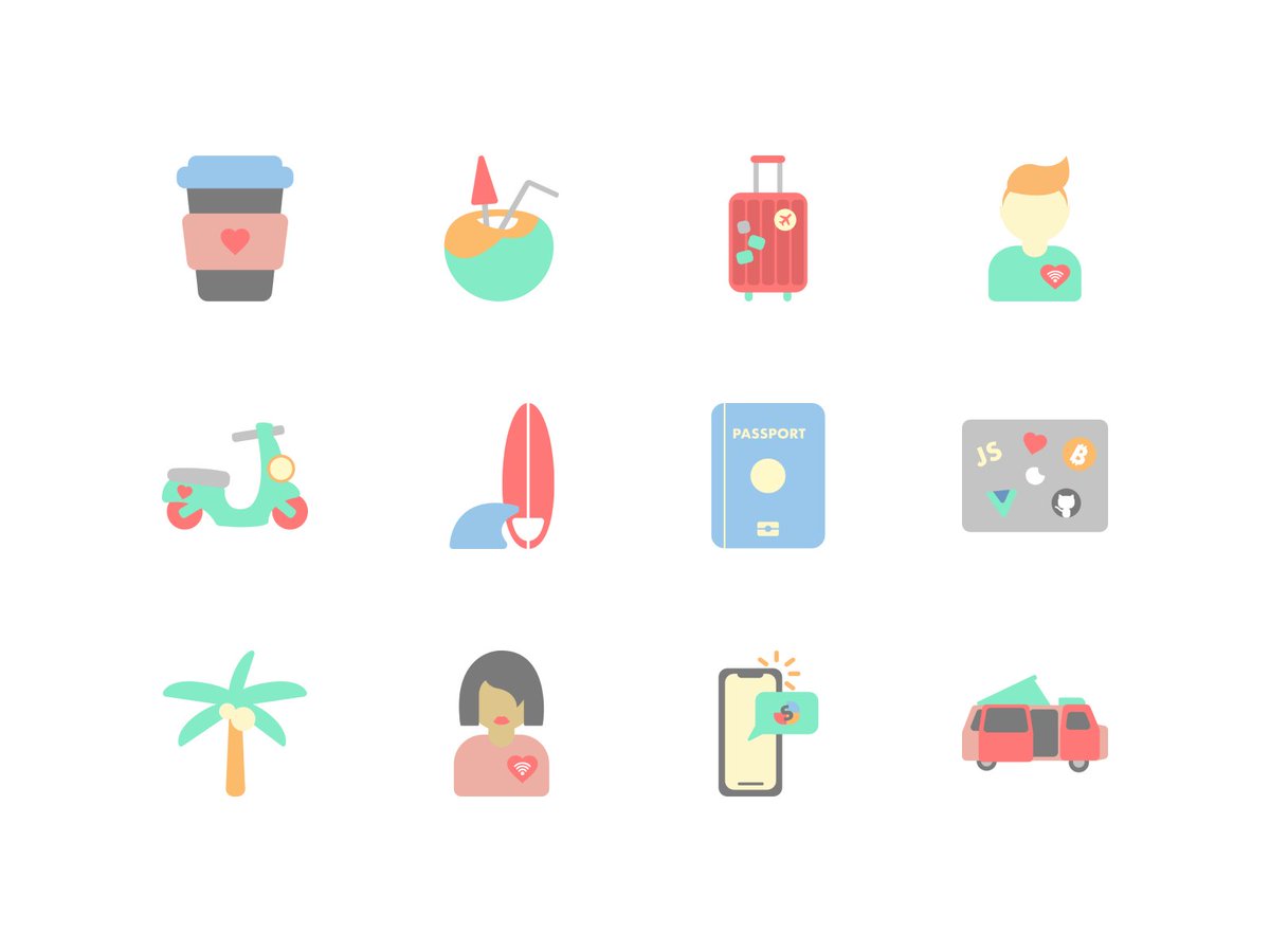24 #illustrations featuring a #travel and #digital #nomadism theme, meticulously crafted by Nadia Sotnikova.

Download them under the CC zero license, which means you can use them for personal and commercial purposes, without attribution required. iconduck.com/sets/digital-n…