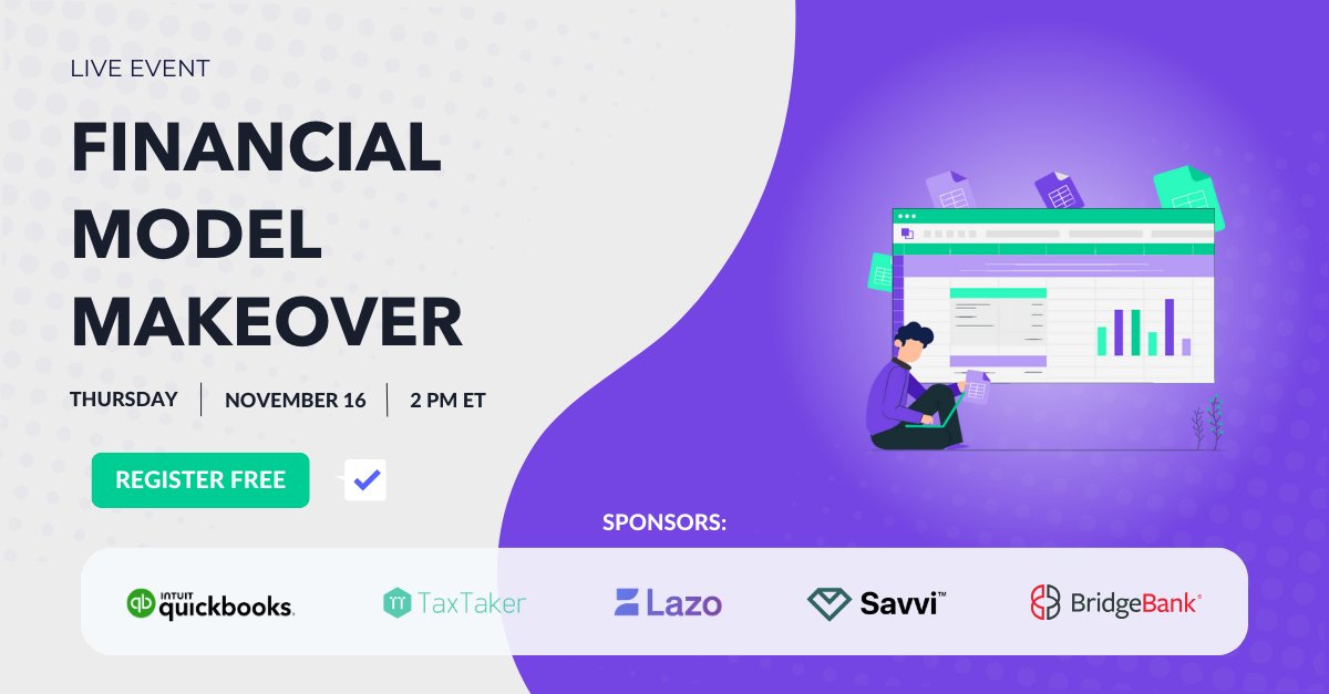 We #partner with <a href="/forecastr/">Forecastr</a> for another Financial Model Makeover on November 16 at 2PM ET 📅

Learn best #financial modeling practices, make data-driven decisions, attract #investors, and #network with ambitious #founders 🤩

👉🏽 Register for free here: get.forecastr.co/financial-mode…
