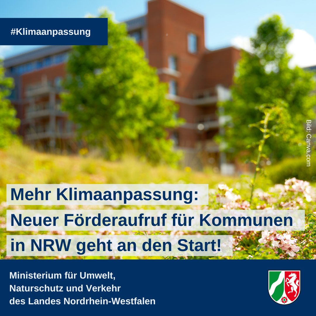 UmweltNRW's tweet photo. Mehr #Klimaanpassung für #NRW: 
Der #Förderaufruf richtet sich an Kommunen, Forschungs- &amp; Bildungseinrichtungen, Vereine usw. Gefördert werden u.a. Entsiegelung, Begrünung, Maßnahmen zum Speichern von Niederschlagswasser und gegen Hitzeinseln🏡🌞⛈
ℹ👉 https://t.co/RpiYwV03bq https://t.co/b1PTKweIMG