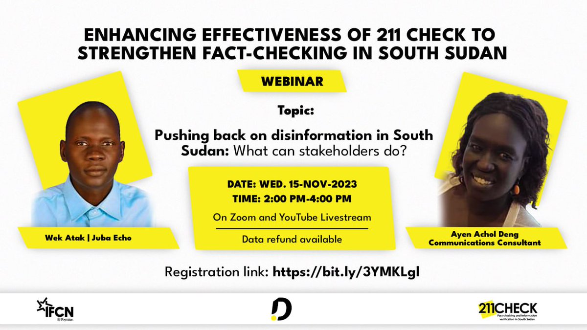 Learn how stakeholders can combat false narratives in #SouthSudan and promote accurate information. Register now to join the conversation: bit.ly/3YMKLgI.

#FactsMatter #StayVerified