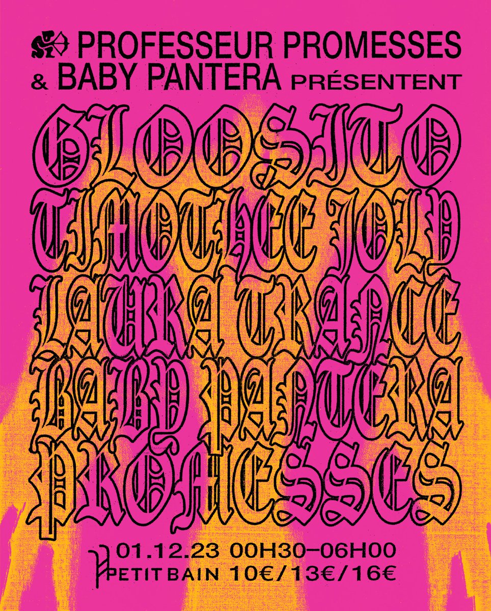 28babypantera's tweet image. PARÍS 1/12 w/ #gloosito #promesses #lauratrance 

Entradas:

shotgun.live/events/profess…