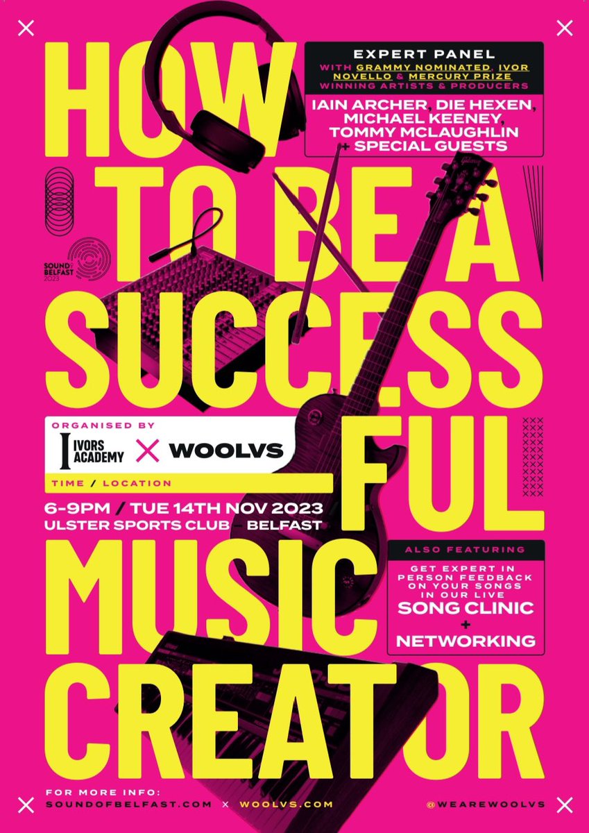 iainarcher's tweet photo. Come to our @IvorsAcademy event at @SoundOfBelfast Tues 14/11 if you want advice, connections, inspiration as a music creator. Our panel share top tips on film/tv, songwriting, prod. Register here for free tix https://t.co/Wlyh4eYkaO @IvorsAcademy @wearewoolvs @SoundOfBelfast https://t.co/gyOoEndeaZ