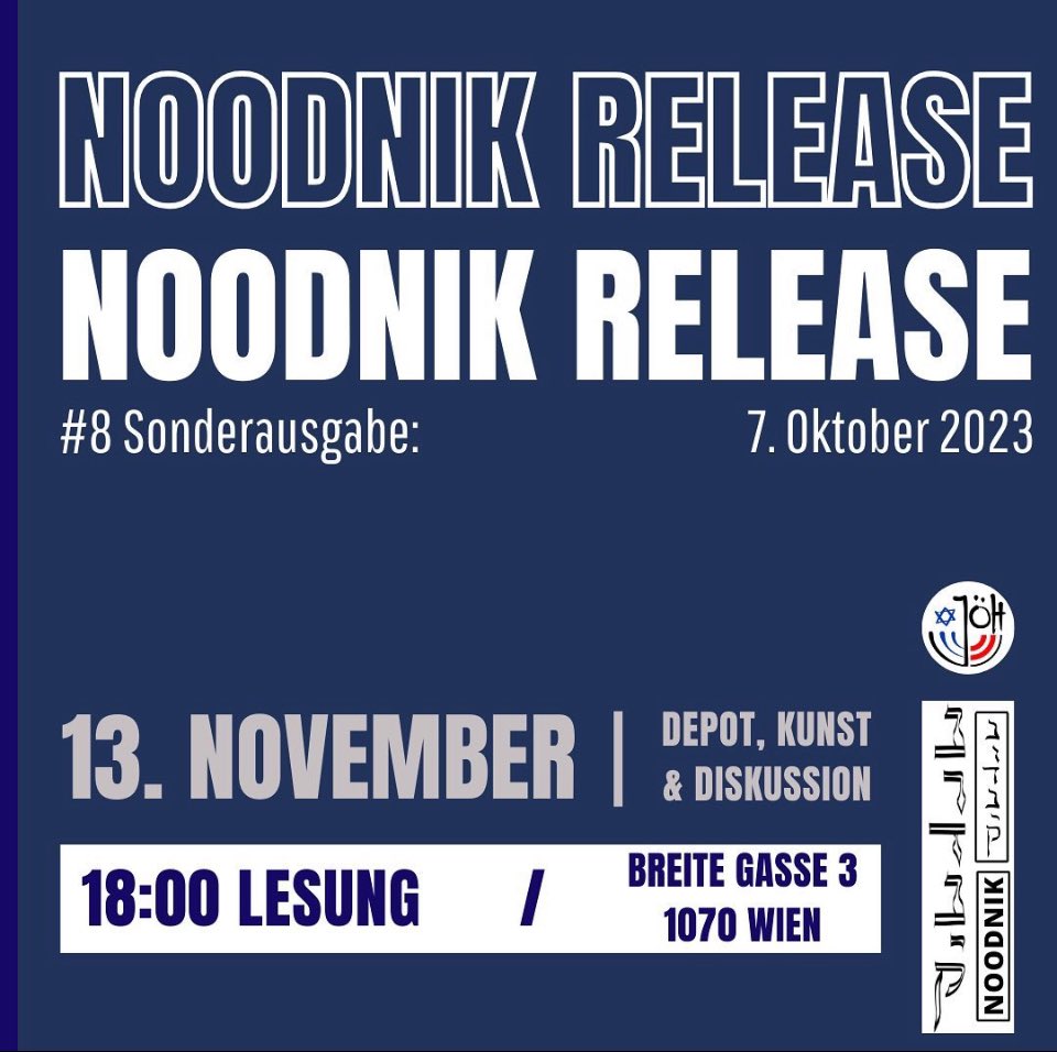 Heute um 18:00 stellen wir im <a href="/DepotWien/">Depot – Kunst und Diskussion</a> die NOODNIK Sonderausgabe #8 vor. Dort könnt ihr euch wie immer auch den #NOODNIK mit nach Hause nehmen! Wir freuen uns auf euch ❤️