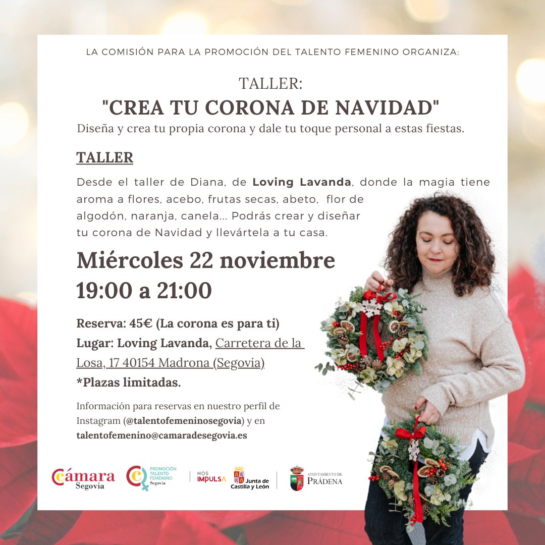 🔴NUEVA CONVOCATORIA🔴

Habéis arrasado con las plazas del taller del día
16 y sabemos que no os queréis quedar sin vuestra corona de Navidad...😎

📅 22 de noviembre
⏰ 19:00 a 21:00
➡️ 45€ 
📍Loving Lavanda - Ctra. de la Losa, 17,
Madrona (Segovia)

👉tinyurl.com/yu3wtdbb