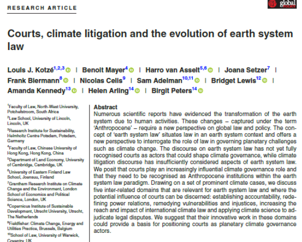 New paper:

“Courts, #Climate Litigation and the Evolution of Earth System Law.”

Led by Louis <a href="/KotzeProfessor/">Professor Louis Kotzé</a> , with a wonderful team of collaborators.

Open access! 
onlinelibrary.wiley.com/doi/10.1111/17…