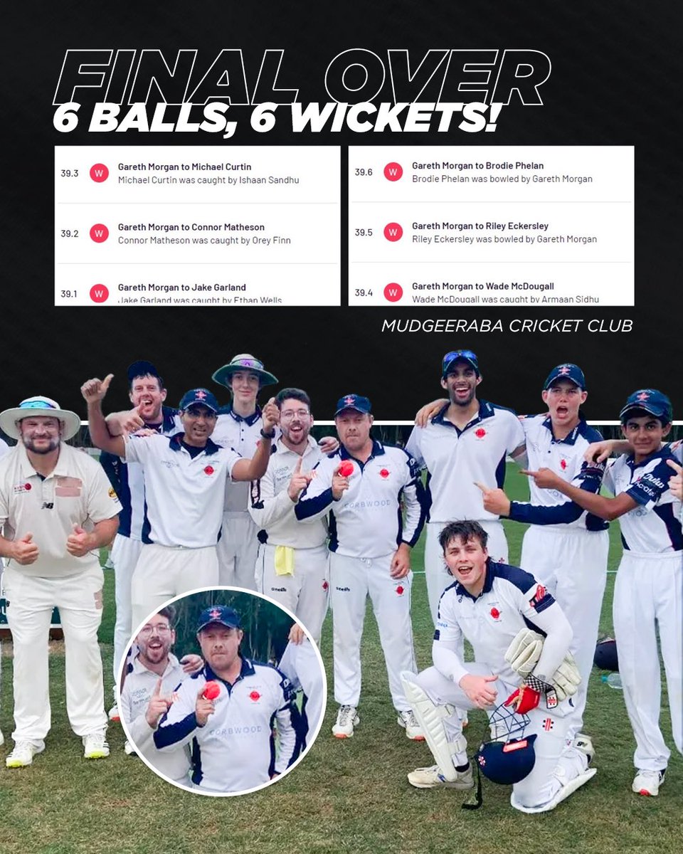FINAL OVER: SIX BALLS… SIX WICKETS 🤯

Mudgeeraba Nerang District CC’s Gareth Morgan helped the side to a famous victory over the weekend! 

With the opposition 174-4 needing 5 runs from the final over!