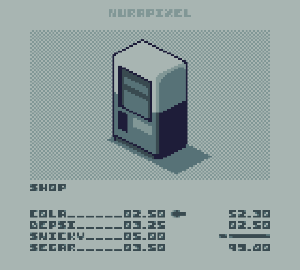 Grayscale pixel art vending machine I made a few months ago