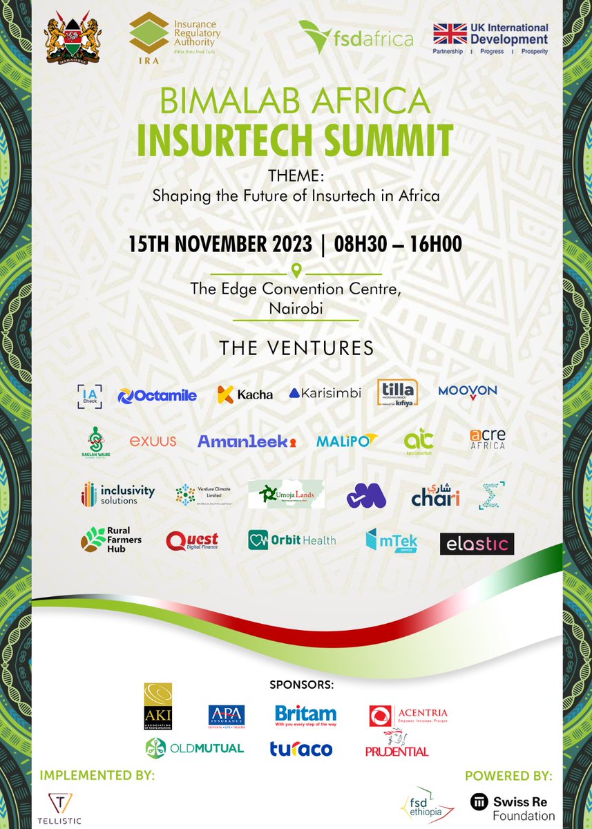 Countdown to the BimaLab Africa Insurtech Summit! 

Join us on 15th November, 2023 to watch the cohort present cutting-edge insurtech solutions. 

Be part of the conversation - register now: bimalab.org  

#InsurtechSummit #InnovationShowcase