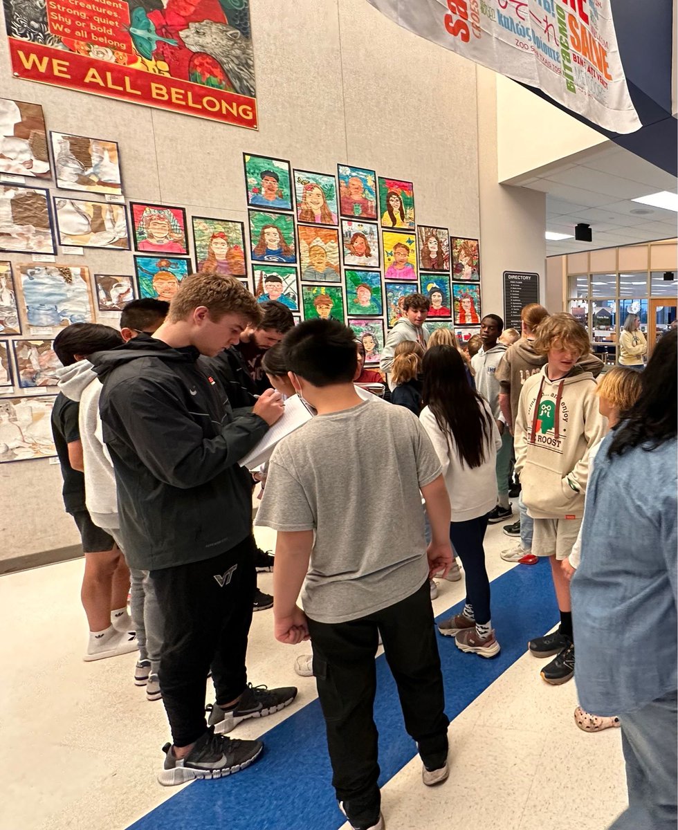 Thank you to the student-athletes from the VT Football Team for spending time with our students today and for delivering books donated to us by <a href="/HokiesFB/">Virginia Tech Football</a> player George Ballance’s mom, Laura Ballance! Love that there’s a BMS alum in the group! <a href="/kpassek/">Kelly Passek</a>