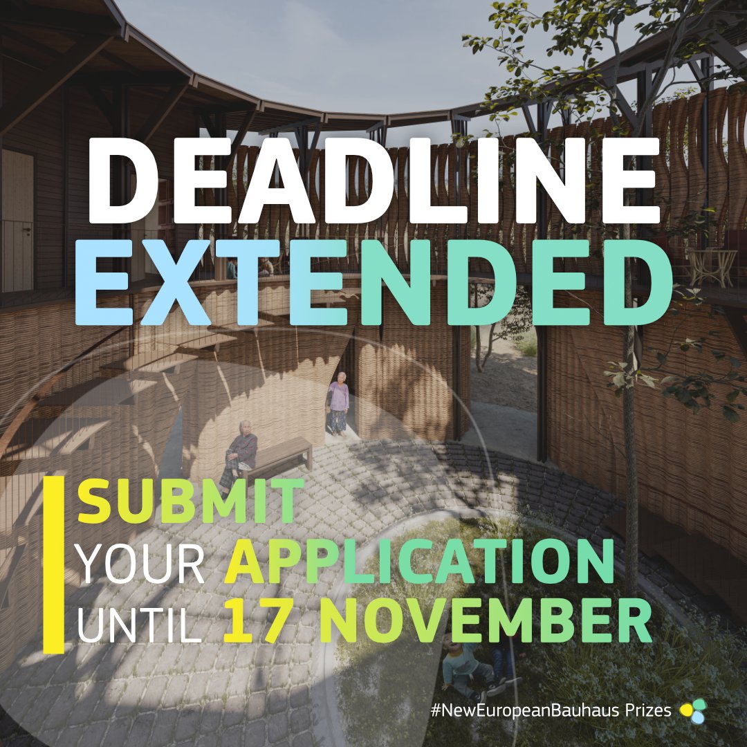 📢 Last chance to apply for the #NewEuropeanBauhaus Prizes 2024: the extended deadline is 17/11🗓️ 🌿 This is your opportunity to share a project or idea for a more beautiful, sustainable, and inclusive tomorrow. Apply now!👉europa.eu/!Dj7dhp