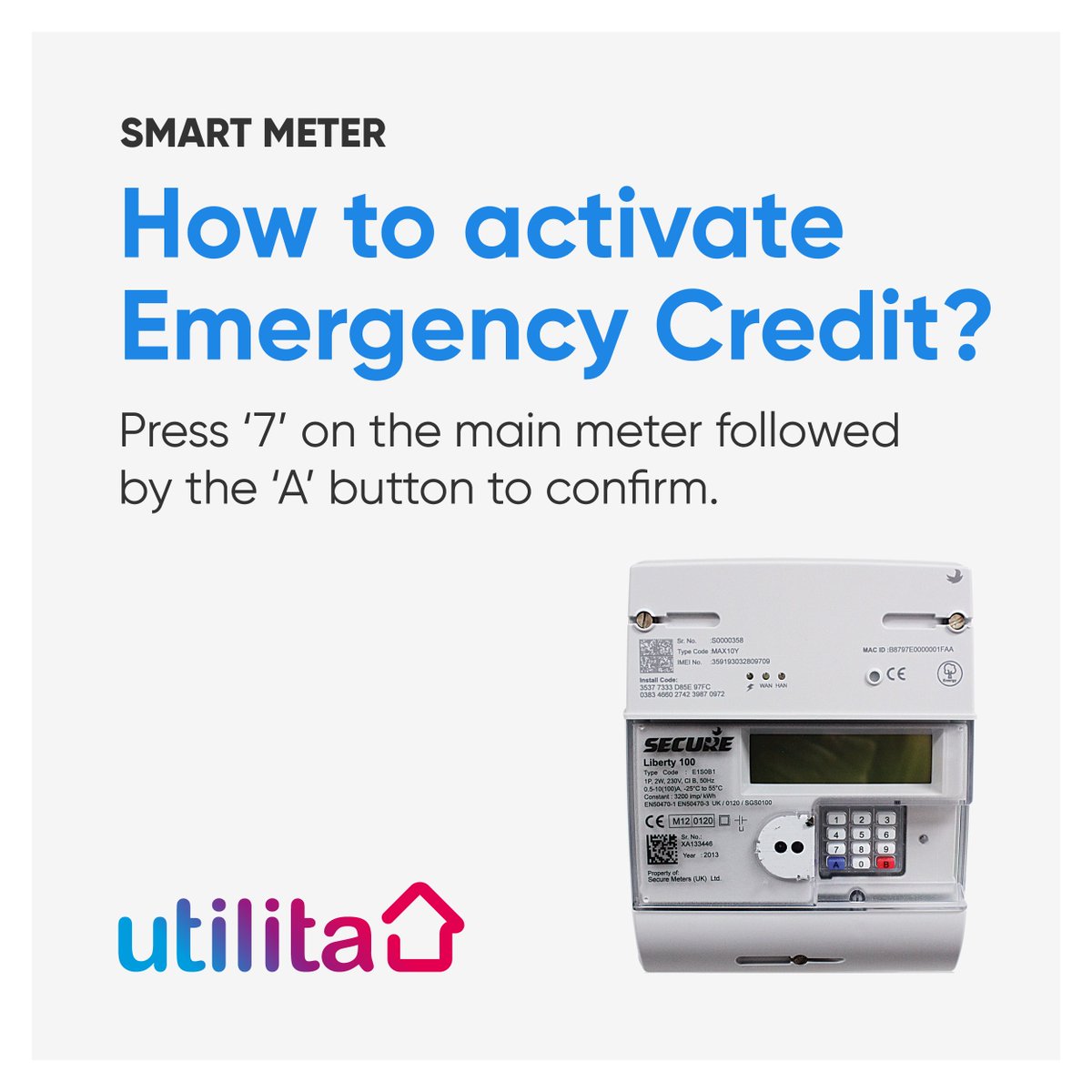 UtilitaEnergy's tweet image. Need a little longer to top-up? ⏰ 

We give £15 Emergency Credit to all our Smart #PayAsYouGo customers – simply follow these steps to activate yours if you’re running low on credit…
