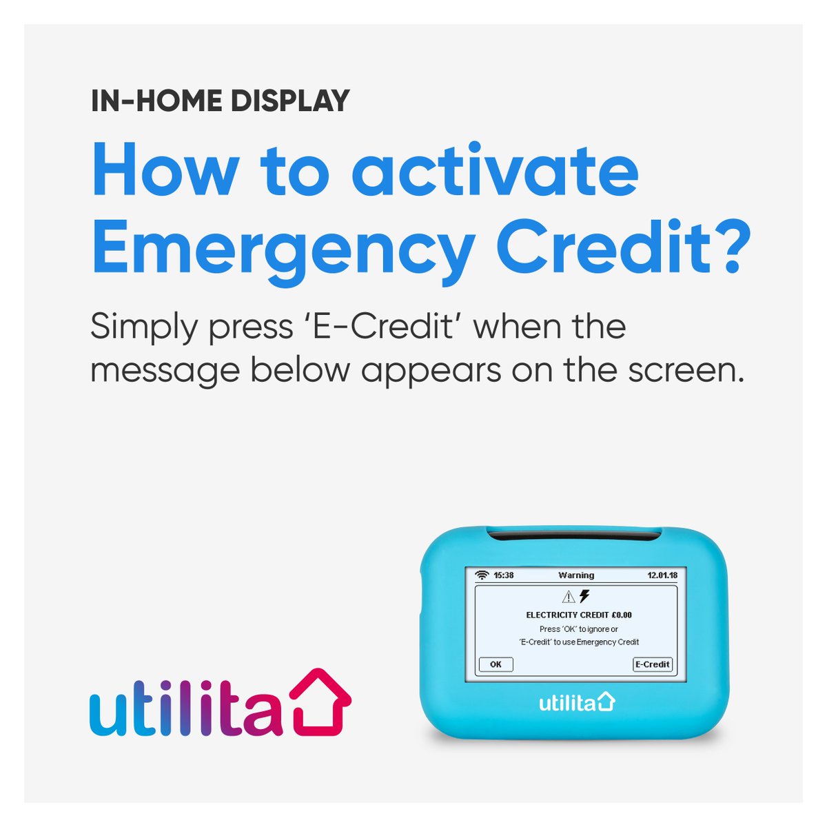 UtilitaEnergy's tweet image. Need a little longer to top-up? ⏰ 

We give £15 Emergency Credit to all our Smart #PayAsYouGo customers – simply follow these steps to activate yours if you’re running low on credit…