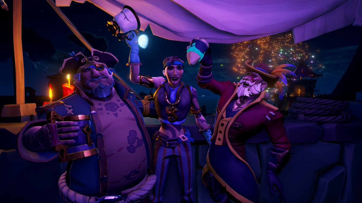 #SoTShot <a href="/SeaOfThieves/">Sea of Thieves</a> Favourites entry

Three crewmates out on the town, celebrating their latest haul together