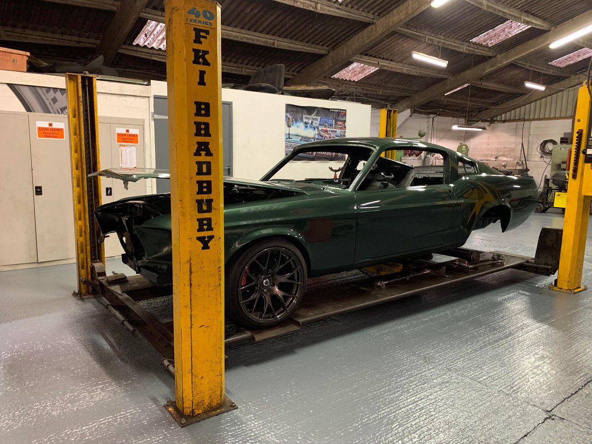 The Mustang is now off the jig and on the ramp 📷 Front Ridetech strong arms and coilovers have been fitted along with Willwood 14' 6 Pots. Wheels are ordered and on the way. Nice to see it of the Jig and on the ramp though! 📷📷 #willwood #ridetech #mustang #ford #67mustang