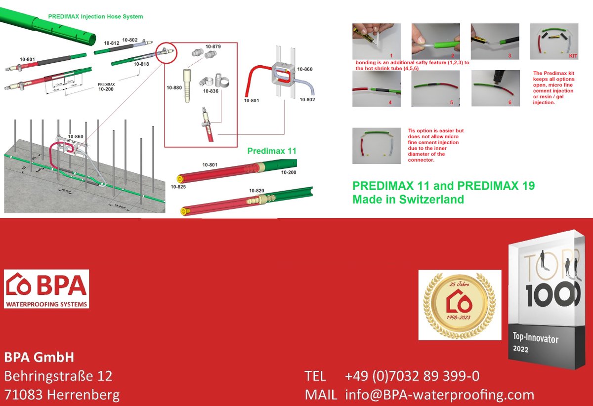 AdrianPflieger's tweet image. Predimax injection hose system for multiple injection processes and suitable for all available injection mediums.
#injection #injectionpump #injectionprocess #injectionhose #injectiontube #injecting #resin #PU #AC #CEM #cement #microfine #constructionjoint #Topinjection