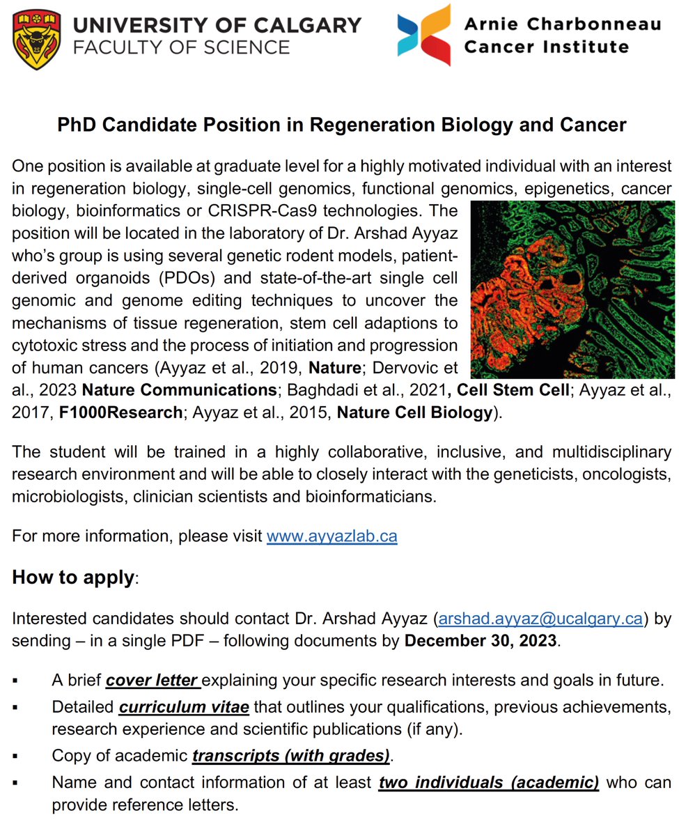 we are looking for another graduate student interested in #StemCells, #Genetics and #Cancer research.. please apply by Dec 2023