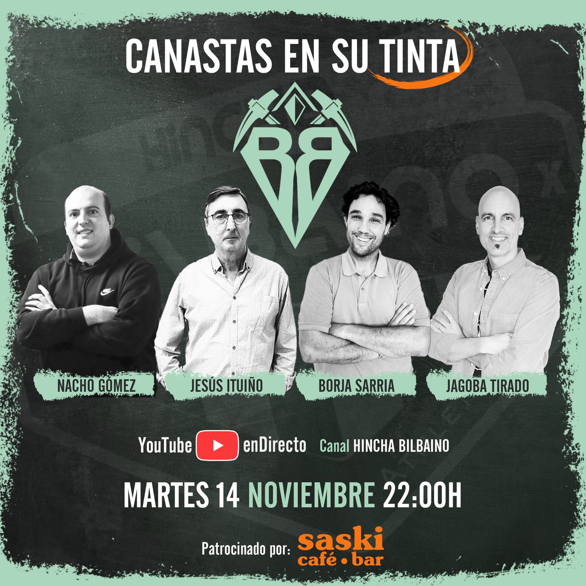 📝 Anotad en vuestras agendas 
📅 Martes 14 Nov.
🕙 A partir de las 22:00 h.
🏀 #CanastasEnSuTinta 🏀
💻 YouTube en directo
📍Canal #HinchaBilbaino
📊 Análisis del partido <a href="/bilbaobasket/">Surne Bilbao 😎</a> - #RealMadrid
👥 Invitados: <a href="/Igna94/">Ignacio Gómez</a>, <a href="/jituino/">Jesus Ituiño</a>, #BorjaSarría y <a href="/MrLobo01/">Jagoba Tirado Atxurra</a>
👉🏻 ¿Nos acompañáis?