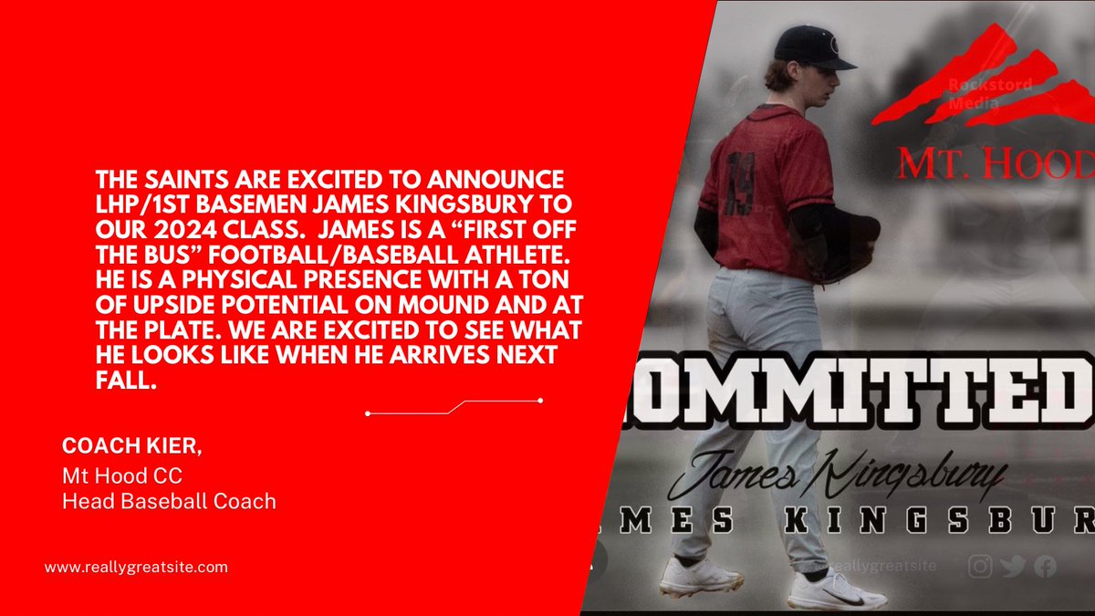 Mt Hood Saints Baseball (@mthoodbaseball) on Twitter photo Excited to announce LHP/1st Basemen <a href="/kingjames4245/">James Kingsbury</a> to our 2024 Committed Class #tothetop
#studentathletesonly Excited to announce LHP/1st Basemen <a href="/kingjames4245/">James Kingsbury</a> to our 2024 Committed Class #tothetop
#studentathletesonly
