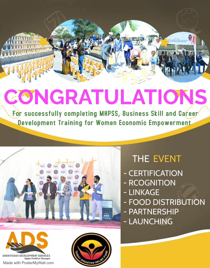 ADSTigray's tweet photo. Here is a successful  certification and recognition event  of Women Economic Empowerment training for 210 women who lost their families during the war on Tigray. Thank you @TdrFund for your grant. this fund start to apply positive change towards Tigray women. https://t.co/Ux0ZMsyVnO
